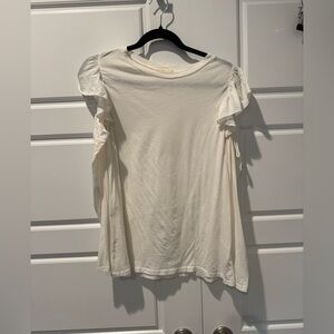 Michelle by Comune Cold Shoulder Ruffle Long Sleeve Cut Out Cream Size Medium